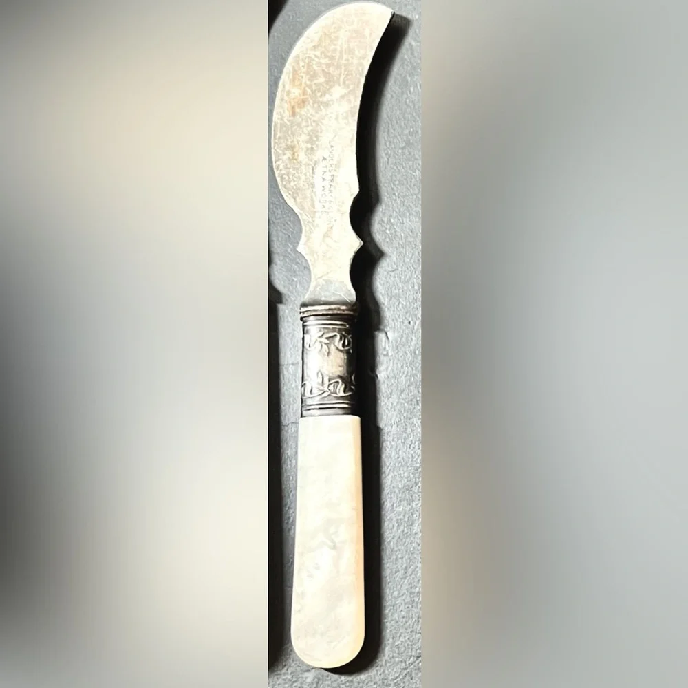 Vintage Landers Frary Clark Aetna Works Butter Knife Silver Trim / Embossed Band